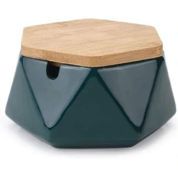 Capture 54 Hexagon Ceramic ashtray with bamboo lid