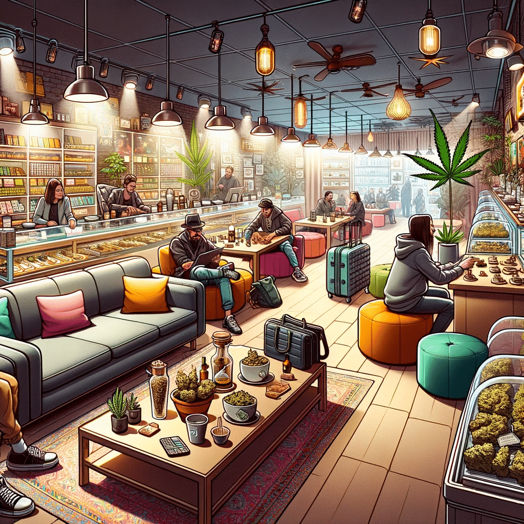 DALL·E 2023 10 13 18.01.28 Illustration of the ambiance inside a popular cannabis coffee shop in Malta showing a relaxed environment with comfortable seating dim lighting can The Ultimate Guide to Cannabis Coffee Shops in Malta: What's Next?